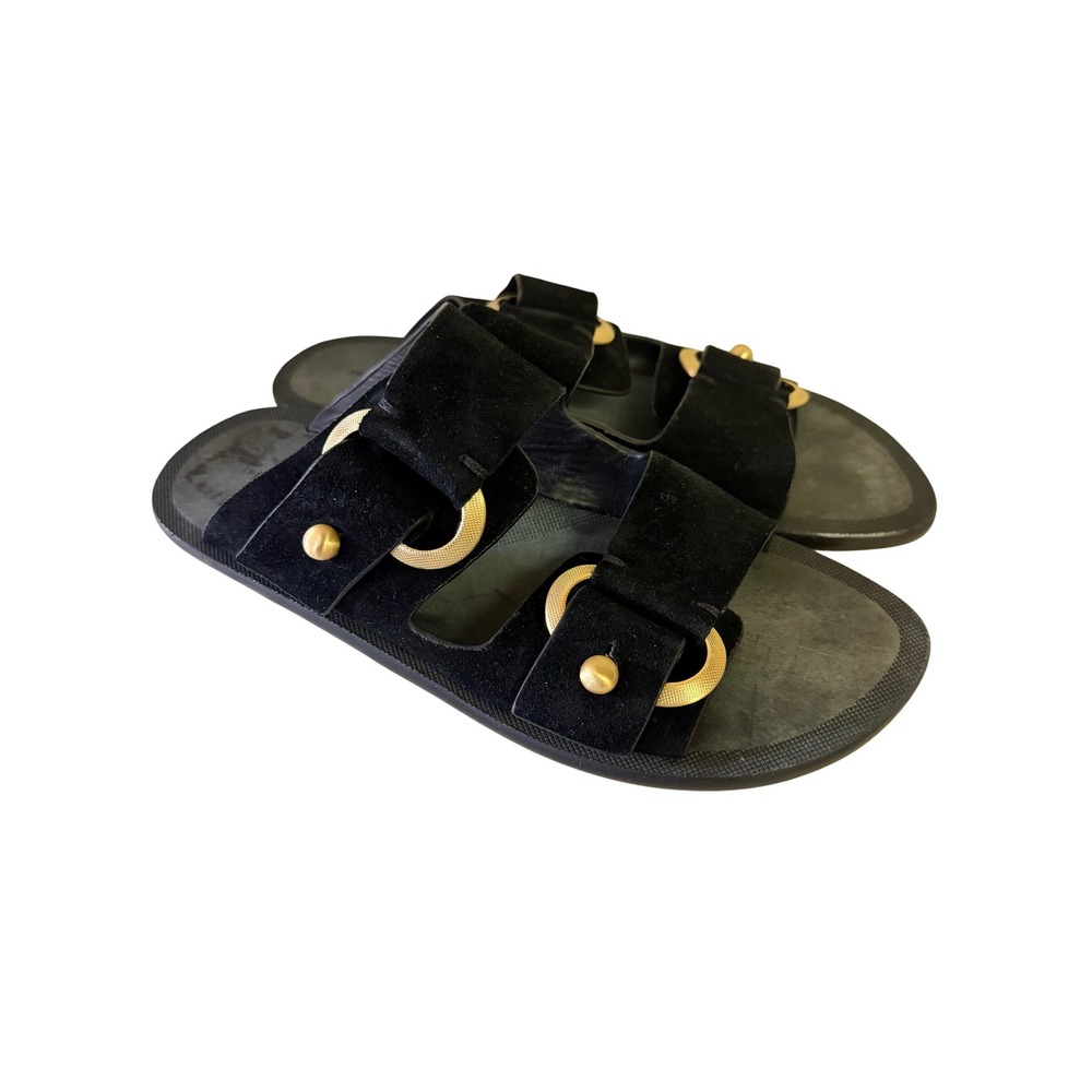 Rag & Bone Avost Suede Slide Sandals Women 39 9 Black Gold Hardware